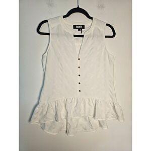 [Minimalist] DKNY Peplum Blouse Womens XS White Textured Sleeveless UE2TQ182